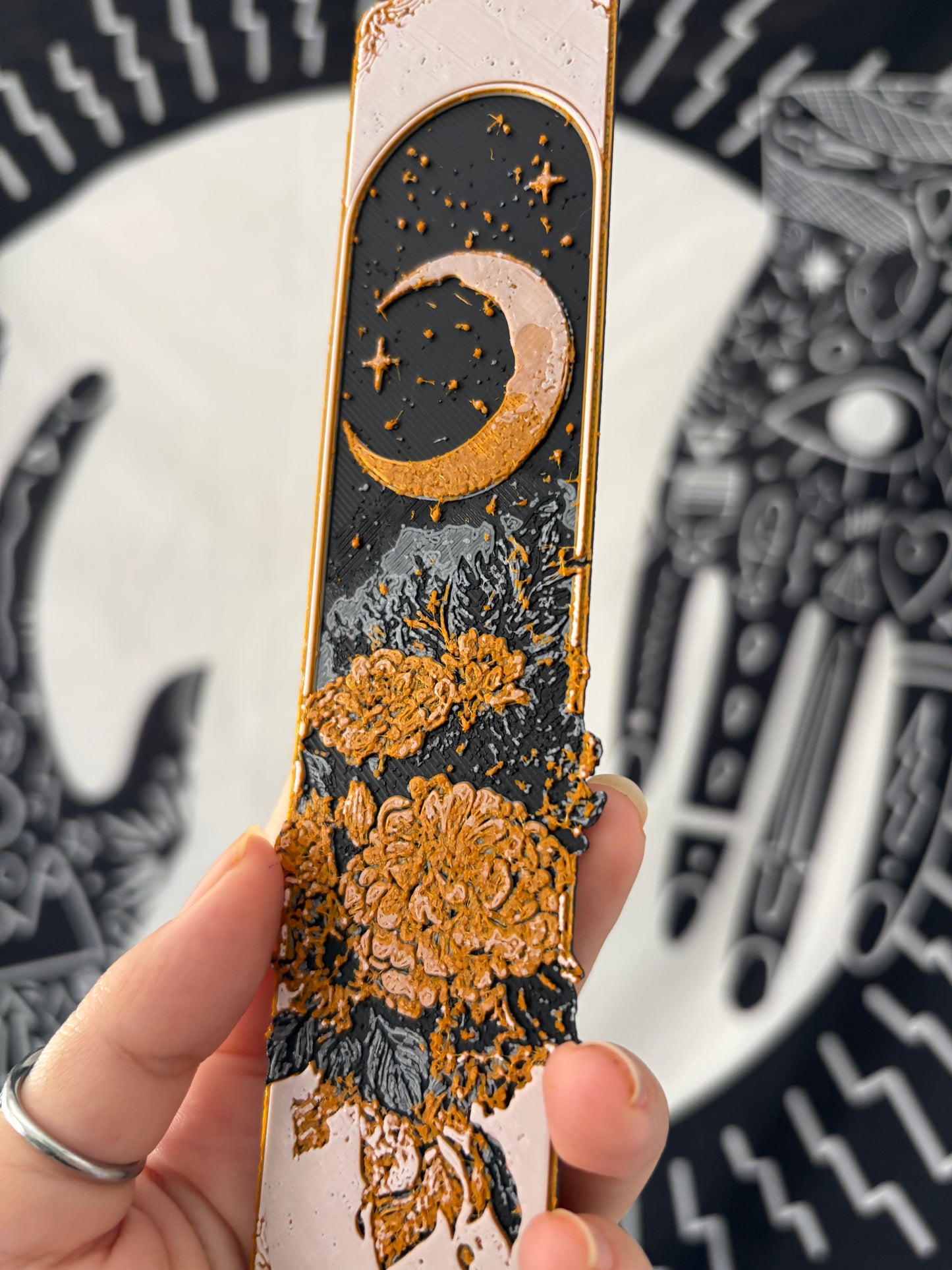 Golden Moon & Florals Bookmark
