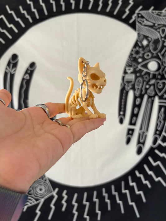 Sitting Skeleton Cat Keychain