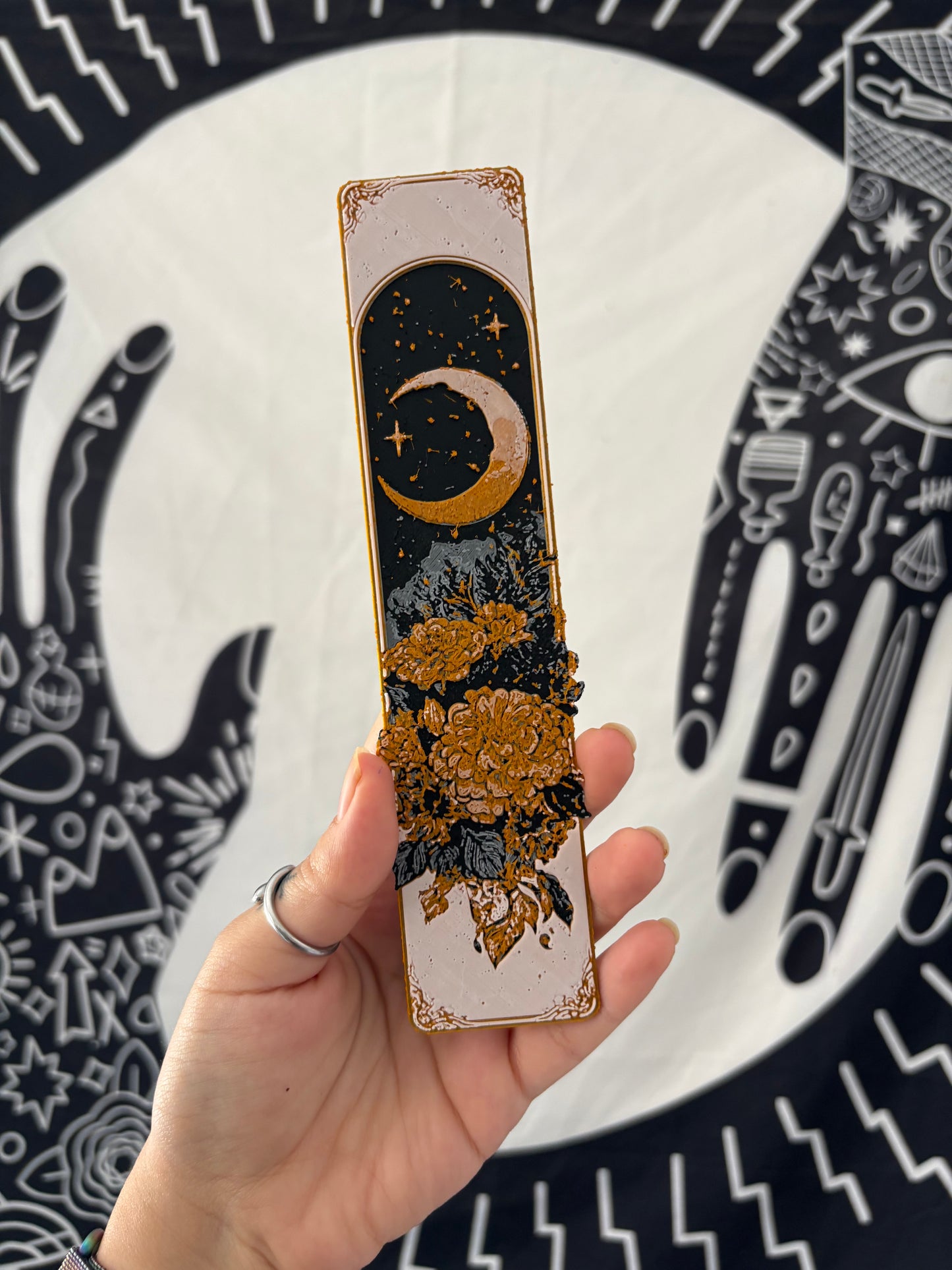 Golden Moon & Florals Bookmark
