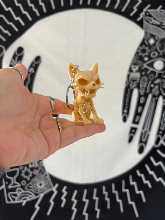Sitting Skeleton Cat Keychain