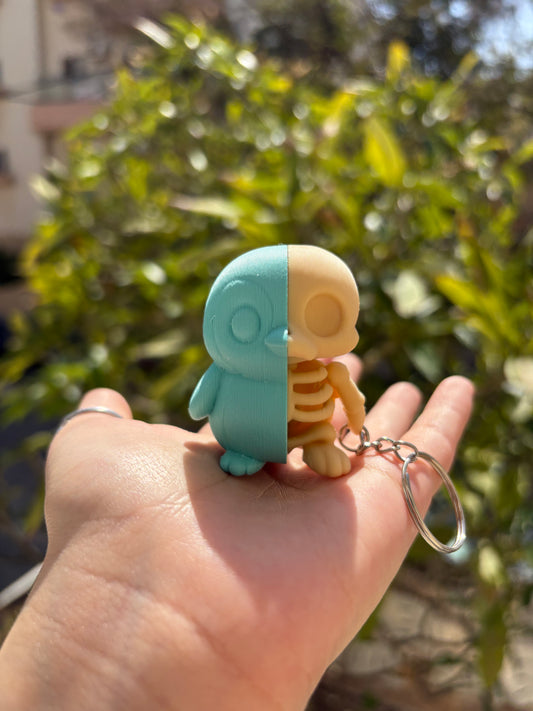 Half Penguin Skull Keychain