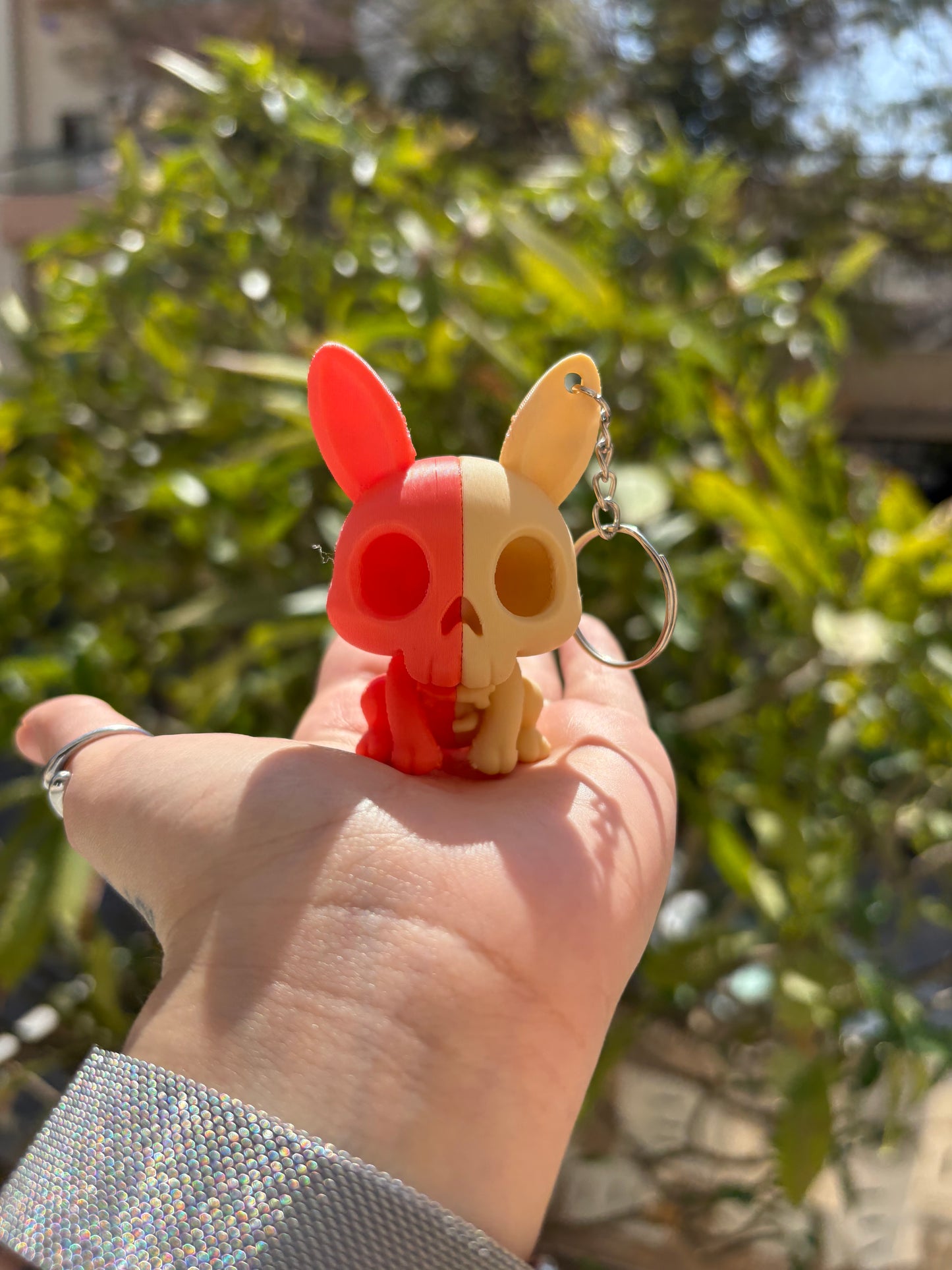 Half Rabbit Skull Keychain