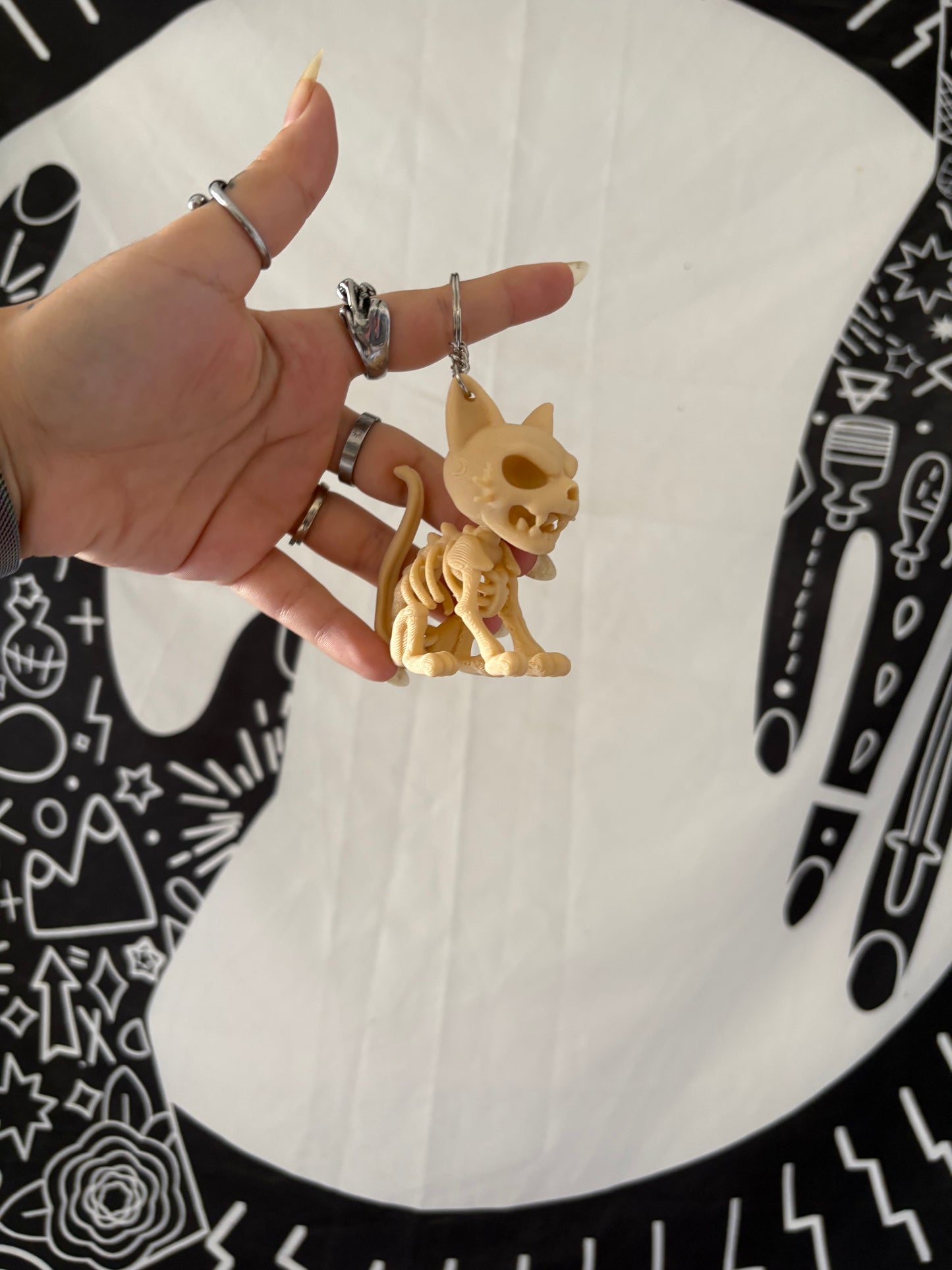 Sitting Skeleton Cat Keychain